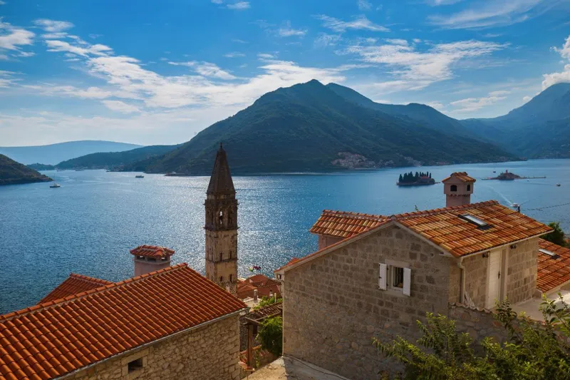 Panoramic view of Herceg Novi Bay from a speedboat on the Adriatic Panoramic view of Herceg Novi Bay from a speedboat on the Adriatic