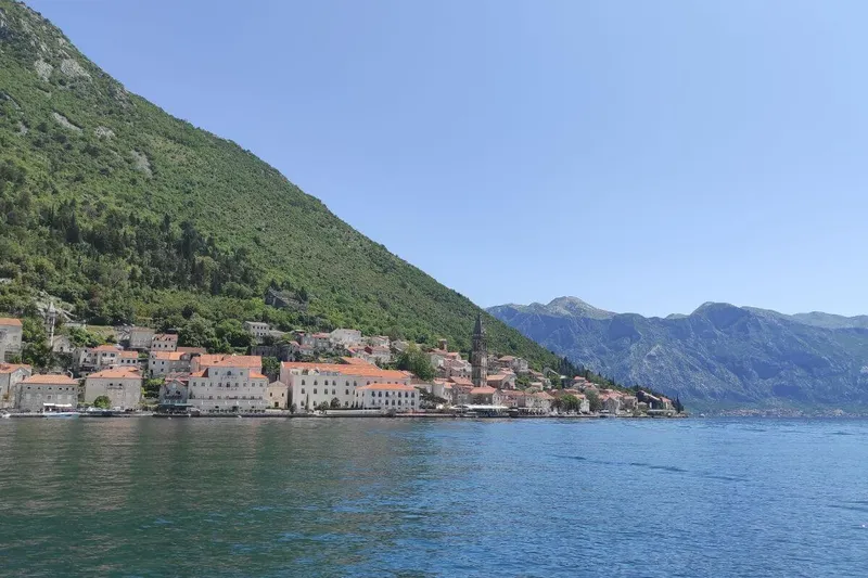 Panoramic view of the Bay of Kotor from a speeding private boat Panoramic view of the Bay of Kotor from a speeding private boat