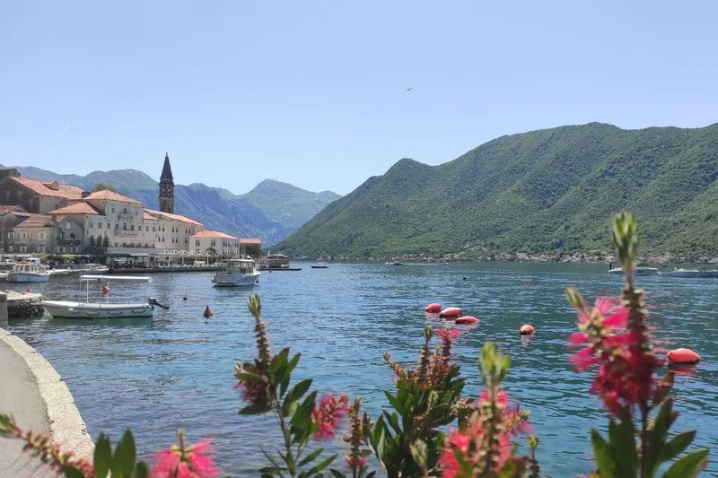 Baroque palaces lining the waterfront of Perast, Montenegro Baroque palaces lining the waterfront of Perast, Montenegro