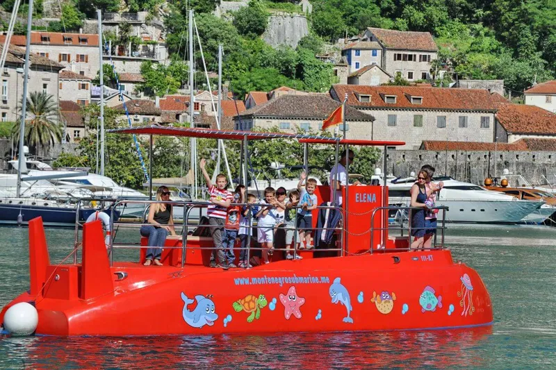 Private semi-submarine charter cruising through the Bay of Kotor Private semi-submarine charter cruising through the Bay of Kotor