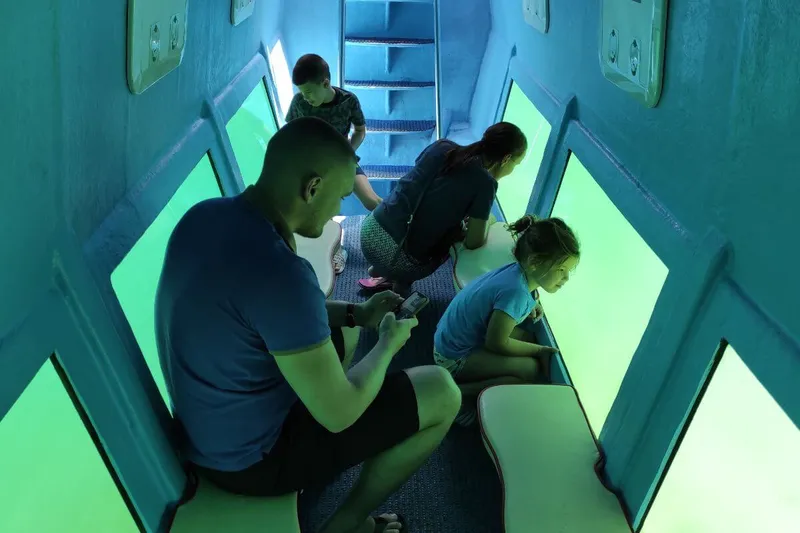 Underwater viewing cabin with panoramic glass on the private semi-submarine Underwater viewing cabin with panoramic glass on the private semi-submarine