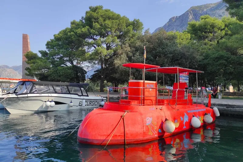 Scenic view of Kotor Bay villages from the semi-submarine upper deck Scenic view of Kotor Bay villages from the semi-submarine upper deck